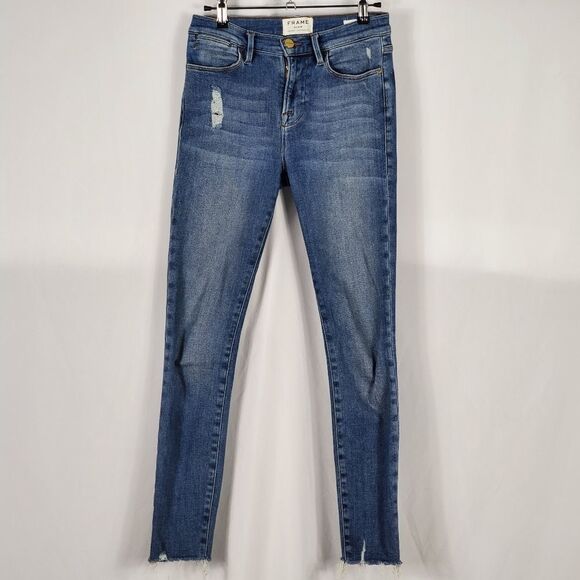 Frame Le High Raw Hem Ankle Skinny Jeans In Victoria Park - Size 25 - Picture 1 of 12